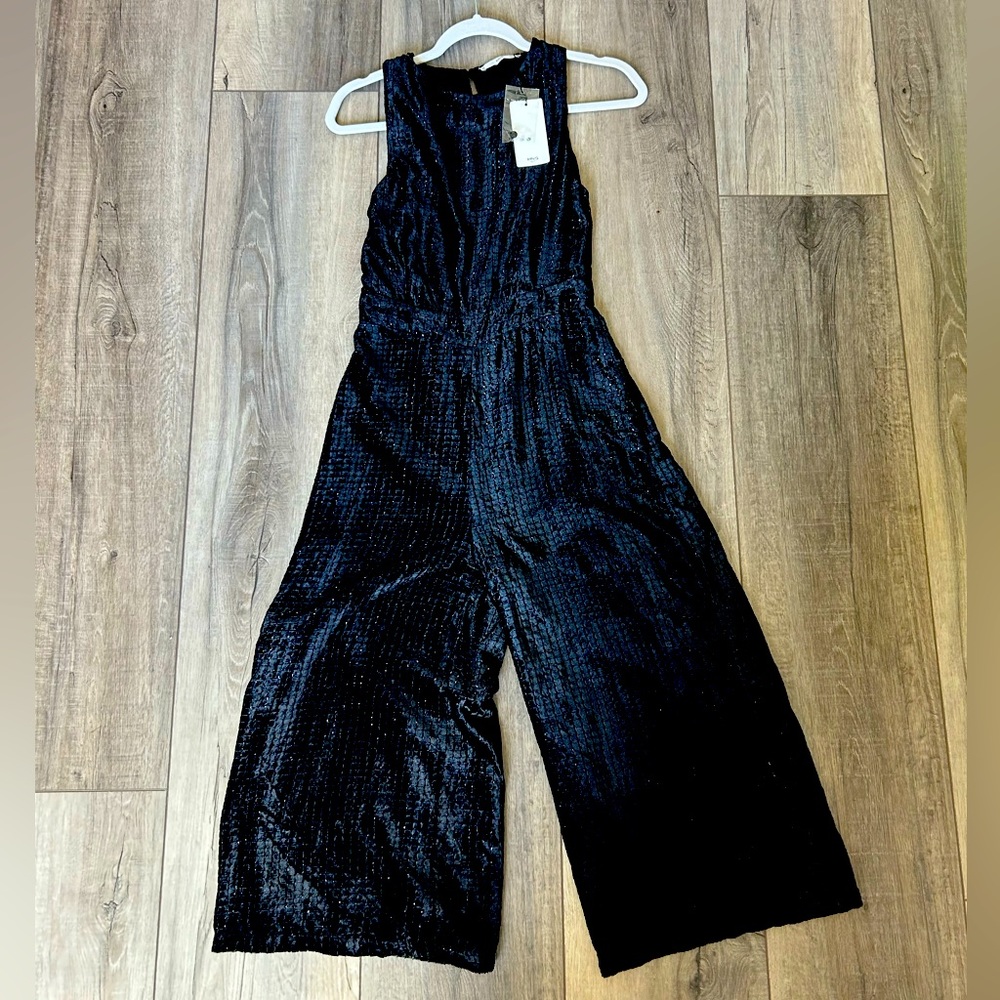 MNG Suit Black Velvet Palazzo Jumpsuit Sz XXS